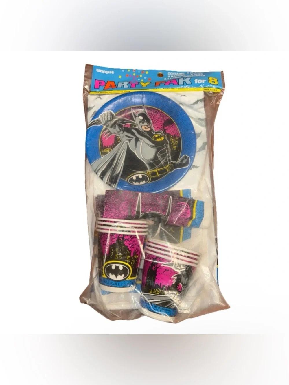 VTG 1991 DC Comics Batman Party Pack Pak‎ for 8 NOS Sealed Batman Returns Era